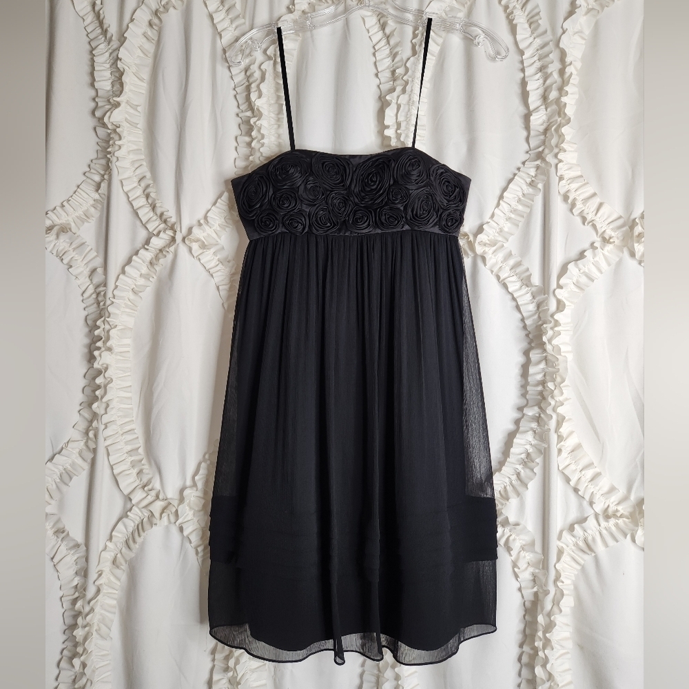 BCBG Paris Strapless Black Rose Floral Mini Cocktail Dress Sz 4